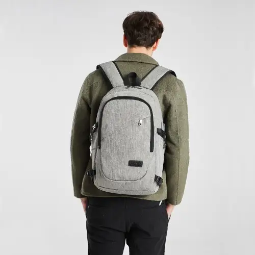 E6715 - Kono Business Laptop Backpack with USB Charging Port - Grey by All Mart Bristol Ltd