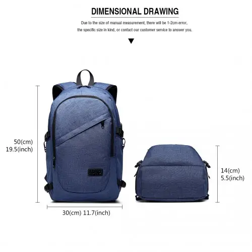 E6715 - Kono Business Laptop Backpack with USB Charging Port - Navy Blue by All Mart Bristol Ltd