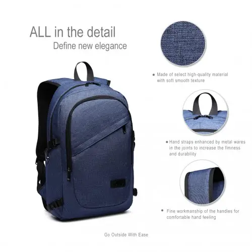 E6715 - Kono Business Laptop Backpack with USB Charging Port - Navy Blue by All Mart Bristol Ltd