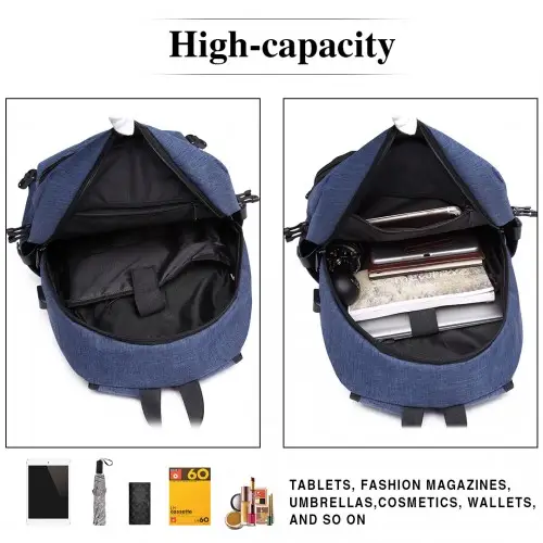 E6715 - Kono Business Laptop Backpack with USB Charging Port - Navy Blue by All Mart Bristol Ltd