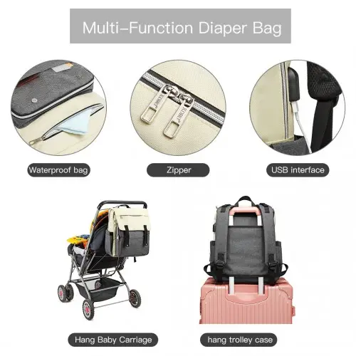 E1970 - Kono Multi Compartment Baby Changing Backpack with USB Connectivity - Grey by All Mart Bristol Ltd