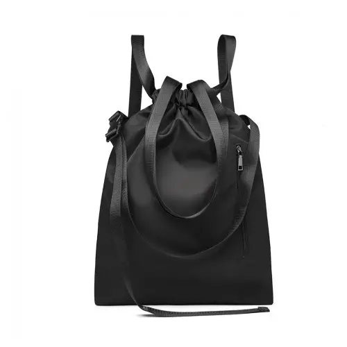 E6912 - Kono Nylon Multi Way Drawstring Backpack Shoulder Bag - Black by All Mart Bristol Ltd