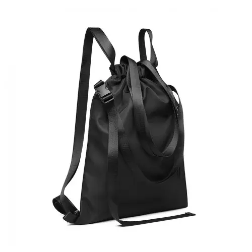 E6912 - Kono Nylon Multi Way Drawstring Backpack Shoulder Bag - Black by All Mart Bristol Ltd