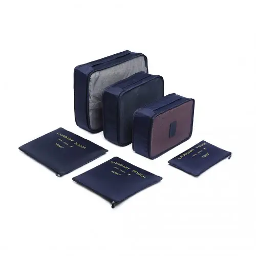 E2015 - Kono 6 Piece Polyester Travel Luggage Organiser Bag Set - Navy Blue by All Mart Bristol Ltd