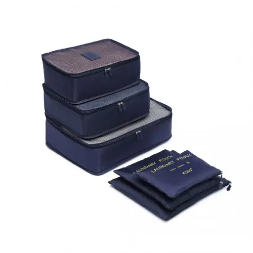 E2015 - Kono 6 Piece Polyester Travel Luggage Organiser Bag Set - Navy Blue by All Mart Bristol Ltd