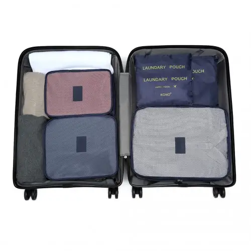 E2015 - Kono 6 Piece Polyester Travel Luggage Organiser Bag Set - Navy Blue by All Mart Bristol Ltd