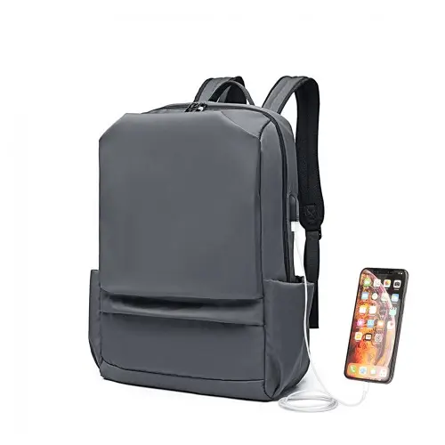 E6913 - Kono Water Resistant Travel Backpack with USB Charging Port - Grey by All Mart Bristol Ltd
