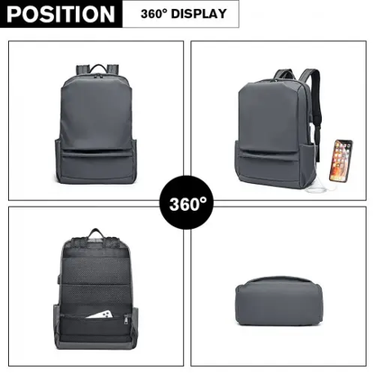 E6913 - Kono Water Resistant Travel Backpack with USB Charging Port - Grey by All Mart Bristol Ltd