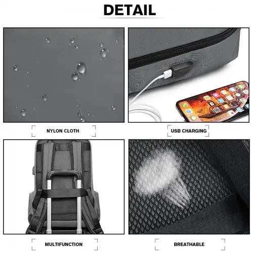E6913 - Kono Water Resistant Travel Backpack with USB Charging Port - Grey by All Mart Bristol Ltd
