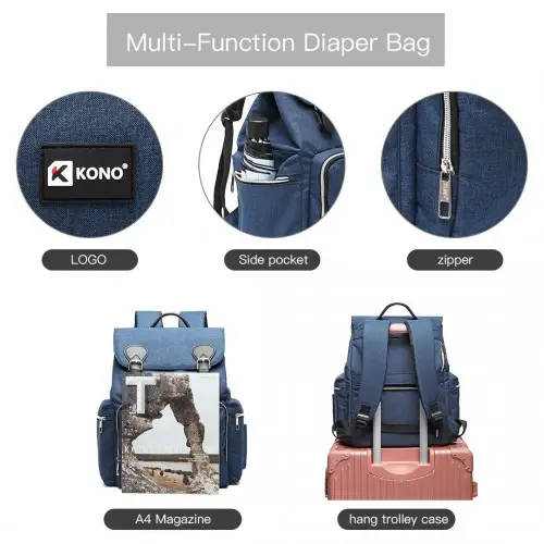 E1976 - Kono Travel Baby Changing Backpack with USB Charging Interface - Navy by All Mart Bristol Ltd