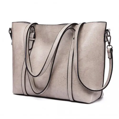 E6709 - Miss Lulu Trendy Womens Tote Bags Wax Leather - Grey by All Mart Bristol Ltd