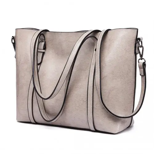 E6709 - Miss Lulu Trendy Womens Tote Bags Wax Leather - Grey by All Mart Bristol Ltd
