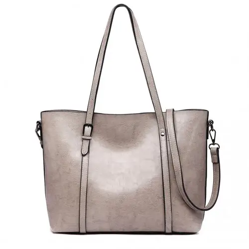 E6709 - Miss Lulu Trendy Womens Tote Bags Wax Leather - Grey by All Mart Bristol Ltd