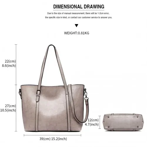E6709 - Miss Lulu Trendy Womens Tote Bags Wax Leather - Grey by All Mart Bristol Ltd