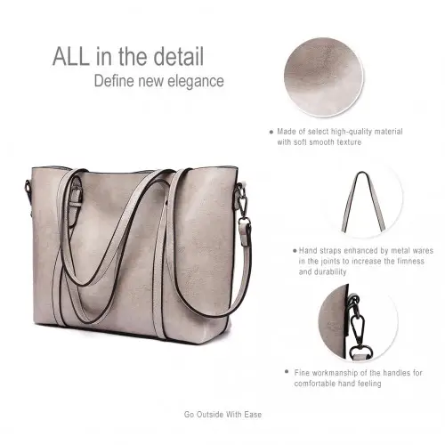 E6709 - Miss Lulu Trendy Womens Tote Bags Wax Leather - Grey by All Mart Bristol Ltd