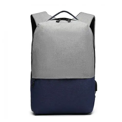 E6891 - Kono Waterproof Basic Backpack with USB Charging Port - Grey/Blue by All Mart Bristol Ltd