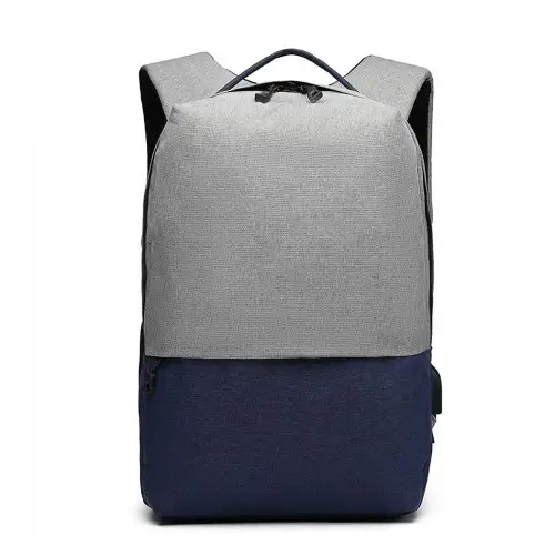 E6891 - Kono Waterproof Basic Backpack with USB Charging Port - Grey/Blue by All Mart Bristol Ltd