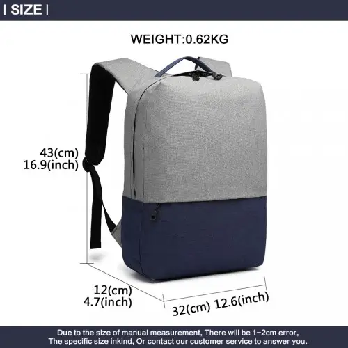 E6891 - Kono Waterproof Basic Backpack with USB Charging Port - Grey/Blue by All Mart Bristol Ltd