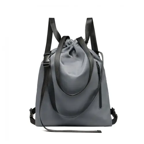 E6912 - Kono Nylon Multi Way Drawstring Backpack Shoulder Bag - Grey by All Mart Bristol Ltd