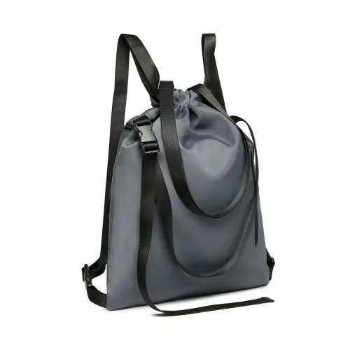 E6912 - Kono Nylon Multi Way Drawstring Backpack Shoulder Bag - Grey by All Mart Bristol Ltd