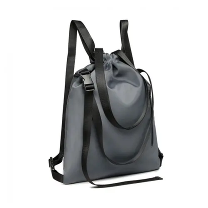 E6912 - Kono Nylon Multi Way Drawstring Backpack Shoulder Bag - Grey by All Mart Bristol Ltd