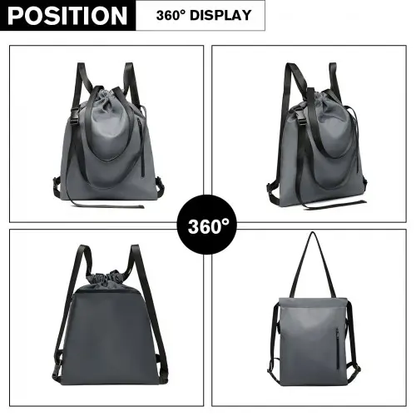 E6912 - Kono Nylon Multi Way Drawstring Backpack Shoulder Bag - Grey by All Mart Bristol Ltd