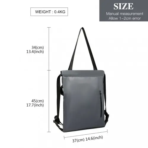 E6912 - Kono Nylon Multi Way Drawstring Backpack Shoulder Bag - Grey by All Mart Bristol Ltd