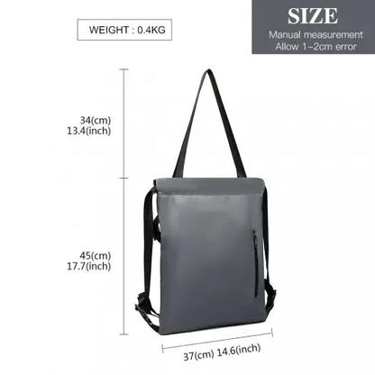 E6912 - Kono Nylon Multi Way Drawstring Backpack Shoulder Bag - Grey by All Mart Bristol Ltd