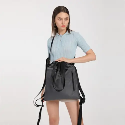 E6912 - Kono Nylon Multi Way Drawstring Backpack Shoulder Bag - Grey by All Mart Bristol Ltd