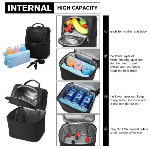 E1958-KONO INSULATED COOL BAG FAMILY LUNCH BOX - BLACK by All Mart Bristol Ltd