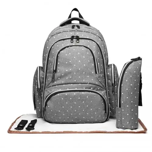 E6706D2 - Kono Large Capacity Multi Function Baby Diaper Backpack Polka Dot - Grey by All Mart Bristol Ltd