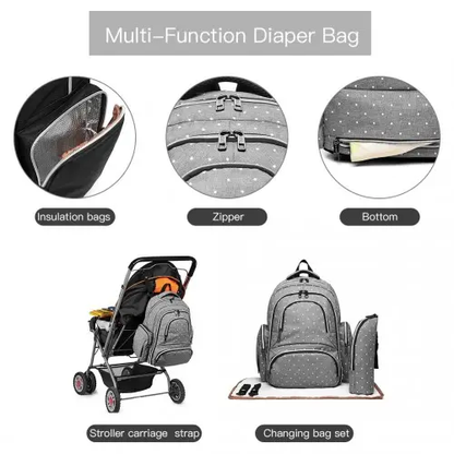 E6706D2 - Kono Large Capacity Multi Function Baby Diaper Backpack Polka Dot - Grey by All Mart Bristol Ltd
