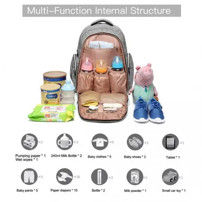 E6706D2 - Kono Large Capacity Multi Function Baby Diaper Backpack Polka Dot - Grey by All Mart Bristol Ltd