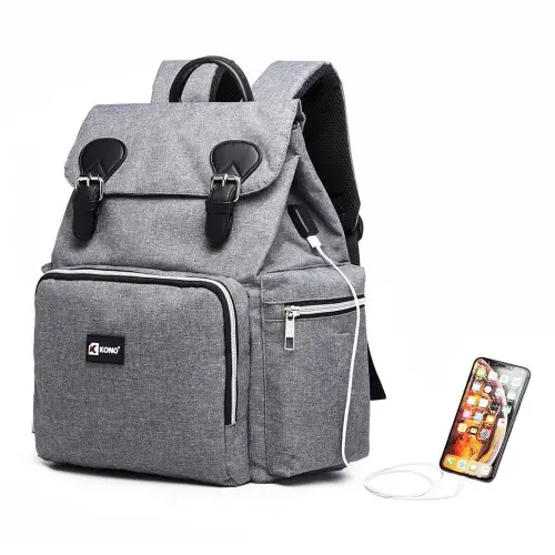E1976 - Kono Travel Baby Changing Backpack with USB Charging Interface - Grey by All Mart Bristol Ltd