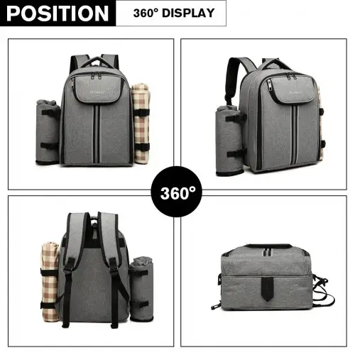 E6915 - Kono Canvas Picnic Backpack - Grey by All Mart Bristol Ltd