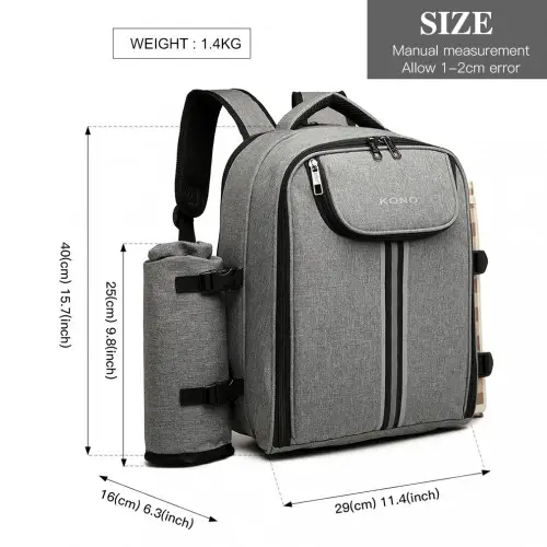 E6915 - Kono Canvas Picnic Backpack - Grey by All Mart Bristol Ltd