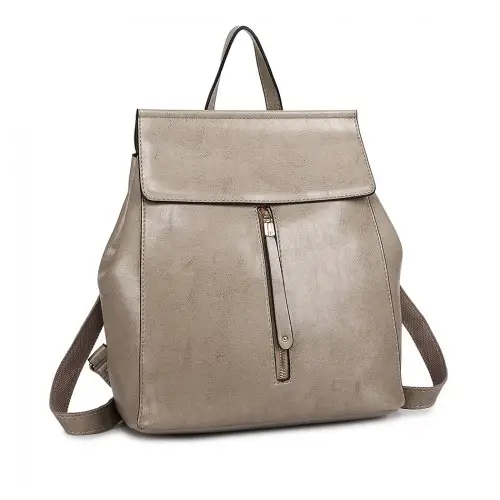 E6833 - MISS LULU Vintage Oil-Wax Faux Leather Backpack - Grey by All Mart Bristol Ltd