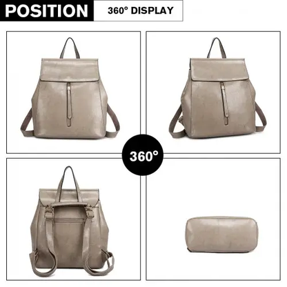 E6833 - MISS LULU Vintage Oil-Wax Faux Leather Backpack - Grey by All Mart Bristol Ltd