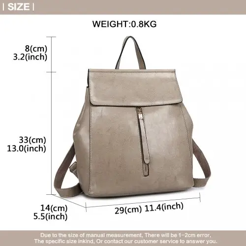 E6833 - MISS LULU Vintage Oil-Wax Faux Leather Backpack - Grey by All Mart Bristol Ltd