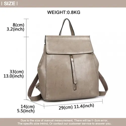 E6833 - MISS LULU Vintage Oil-Wax Faux Leather Backpack - Grey by All Mart Bristol Ltd