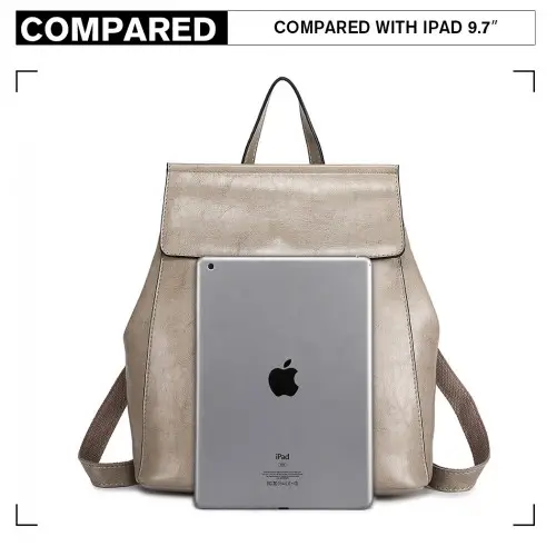E6833 - MISS LULU Vintage Oil-Wax Faux Leather Backpack - Grey by All Mart Bristol Ltd