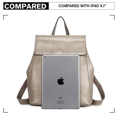 E6833 - MISS LULU Vintage Oil-Wax Faux Leather Backpack - Grey by All Mart Bristol Ltd