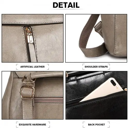 E6833 - MISS LULU Vintage Oil-Wax Faux Leather Backpack - Grey by All Mart Bristol Ltd