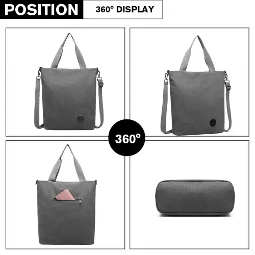 E1965 - Kono Large Canvas Unisex Messenger Bag - Grey by All Mart Bristol Ltd