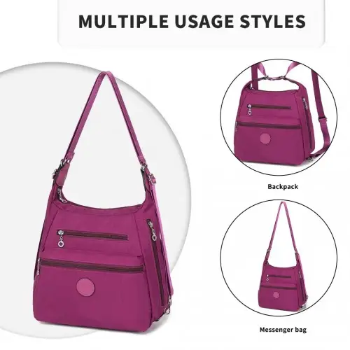 EH2063 - Kono Three Way Multipurpose Casual Shoulder Bag With Double Zippers - Purple by All Mart Bristol Ltd