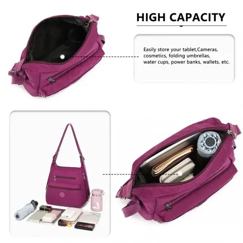EH2063 - Kono Three Way Multipurpose Casual Shoulder Bag With Double Zippers - Purple by All Mart Bristol Ltd