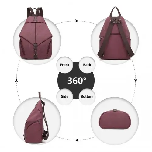 EB2044 - Kono Fashion Anti-Theft Canvas Backpack - Claret by All Mart Bristol Ltd
