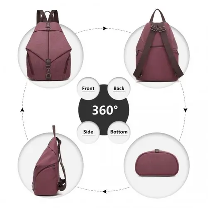 EB2044 - Kono Fashion Anti-Theft Canvas Backpack - Claret by All Mart Bristol Ltd