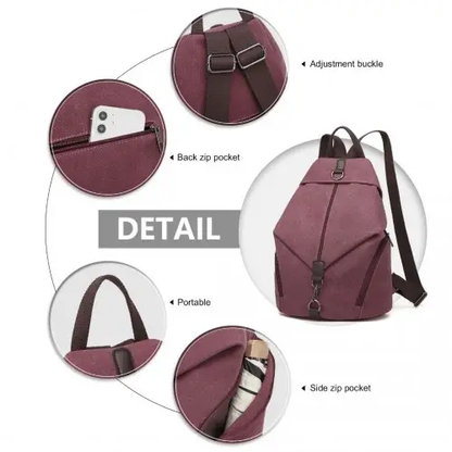EB2044 - Kono Fashion Anti-Theft Canvas Backpack - Claret by All Mart Bristol Ltd