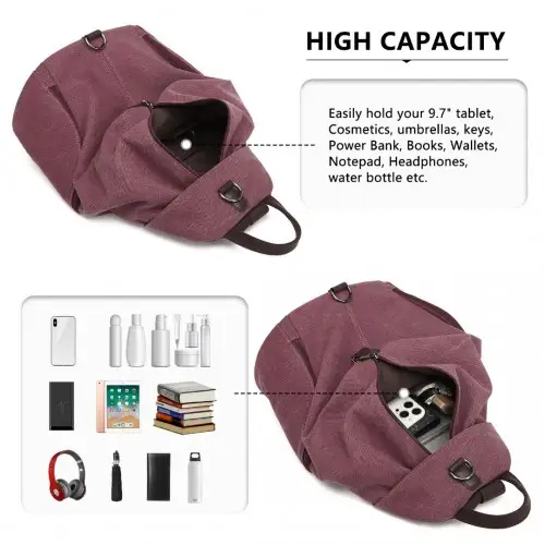 EB2044 - Kono Fashion Anti-Theft Canvas Backpack - Claret by All Mart Bristol Ltd